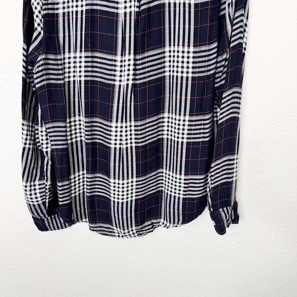 [Forever 21+] Navy Blue White Plaid Flannel Button Down Shirt Relaxed Fit Sz 1X - Picture 6 of 10